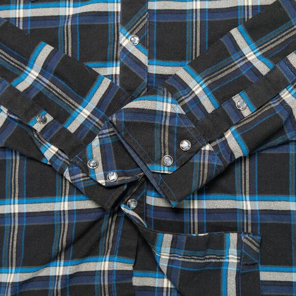 Kuhl Blue Black Plaid Long Sleeve Pearl Snap Button Western Shirt Mens Size L - Picture 12 of 16